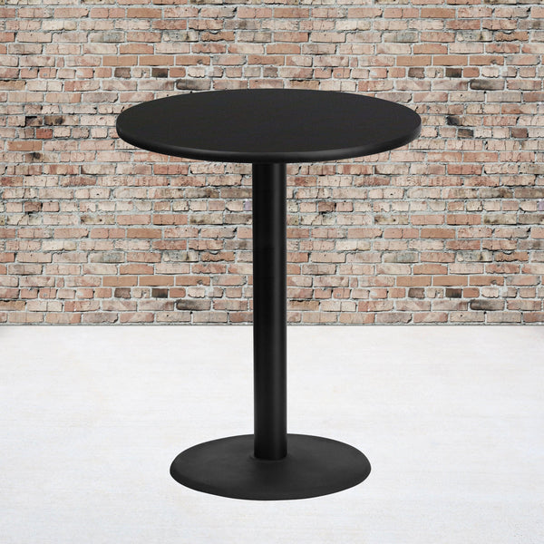 Black |#| 36inch Round Black Laminate Table Top with 24inch Round Bar Height Table Base