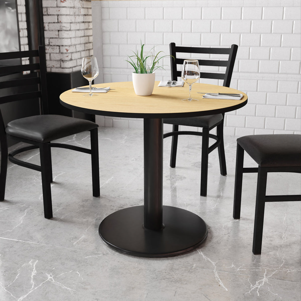 Natural |#| 36inch Round Natural Laminate Table Top with 24inch Round Table Height Base
