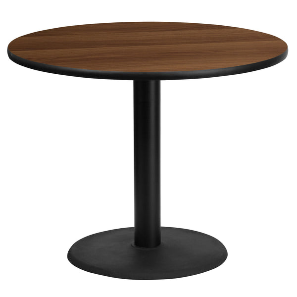 Walnut |#| 36inch Round Walnut Laminate Table Top with 24inch Round Table Height Base