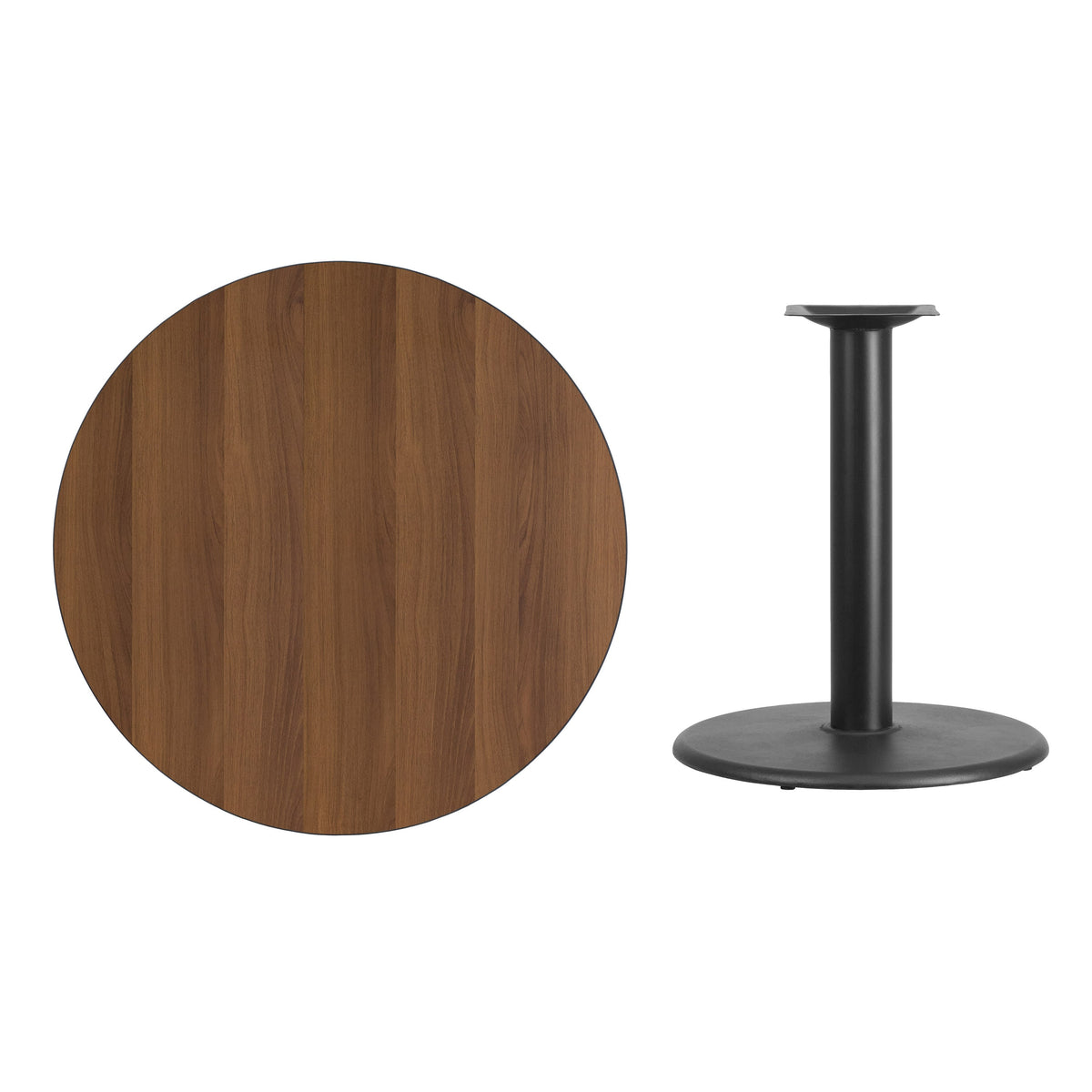 Walnut |#| 36inch Round Walnut Laminate Table Top with 24inch Round Table Height Base
