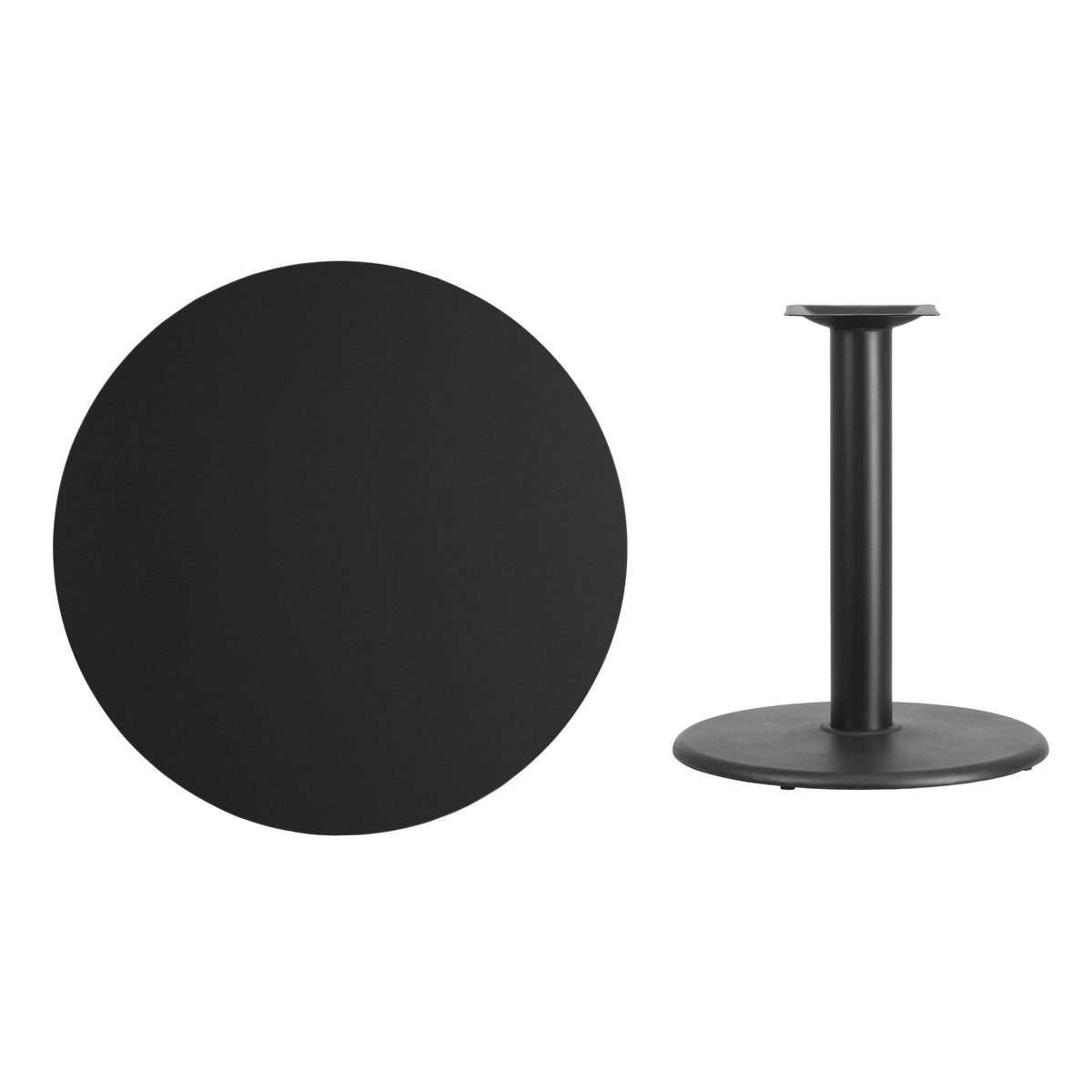 Black |#| 36inch Round Black Laminate Table Top with 24inch Round Table Height Base