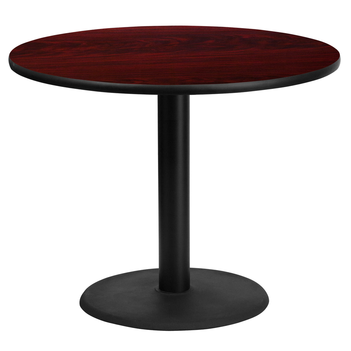 Mahogany |#| 36inch Round Mahogany Laminate Table Top with 24inch Round Table Height Base