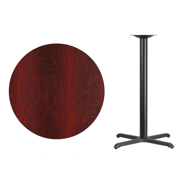 Mahogany |#| 36inch Round Mahogany Laminate Table Top with 30inch x 30inch Bar Height Table Base