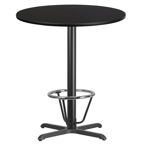 Black |#| 36inch Round Black Laminate Table Top & 30inchx 30inch Bar Height Base with Foot Ring