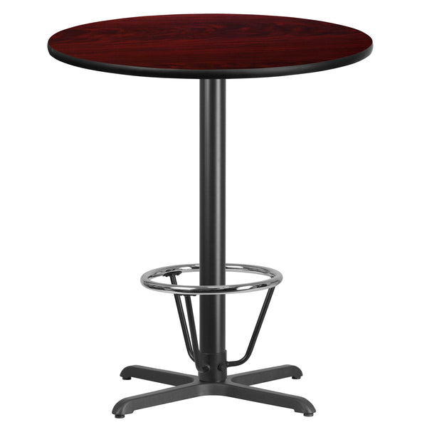 Mahogany |#| 36inch Round Mahogany Laminate Table Top & 30inchx 30inch Bar Height Base with Foot Ring