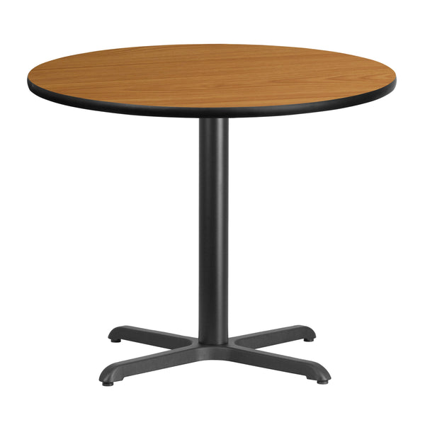 Natural |#| 36inch Round Natural Laminate Table Top with 30inch x 30inch Table Height Base