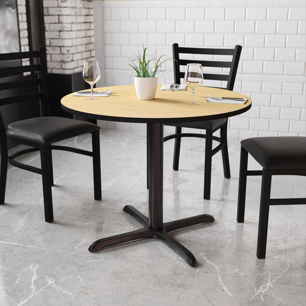 Natural |#| 36inch Round Natural Laminate Table Top with 30inch x 30inch Table Height Base