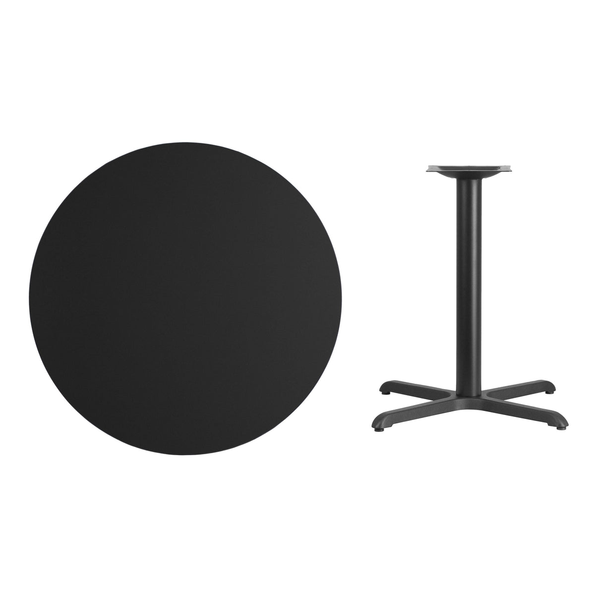 Black |#| 36inch Round Black Laminate Table Top with 30inch x 30inch Table Height Base
