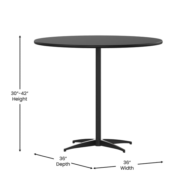 Black |#| 36" Round Wood Commercial Grade Cocktail Table with 30" and 42" Columns