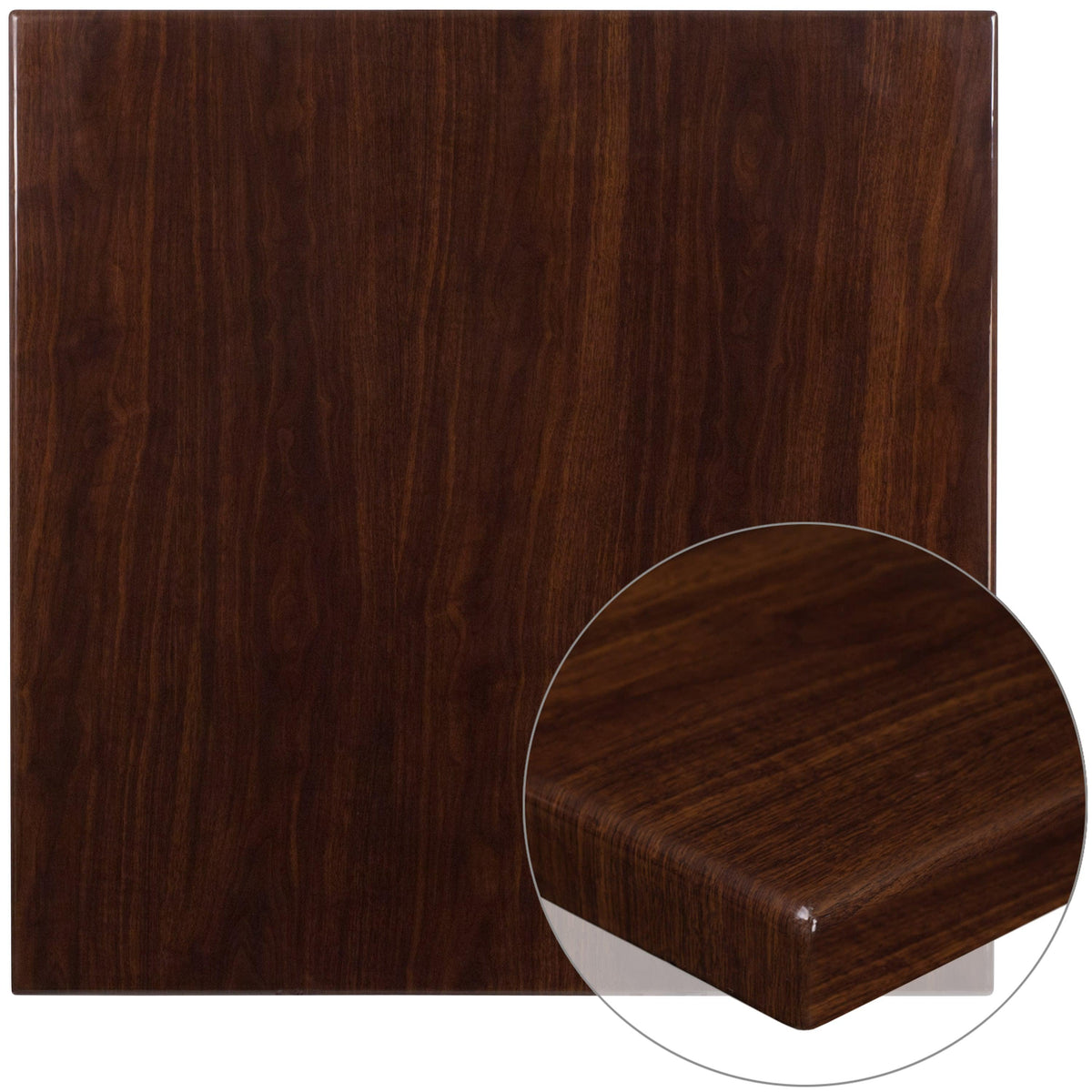 Walnut |#| 36inch Square High-Gloss Walnut Resin Table Top with 2inch Thick Drop-Lip