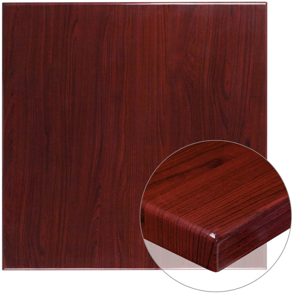 Mahogany |#| 36inch Square High-Gloss Mahogany Resin Table Top with 2inch Thick Drop-Lip