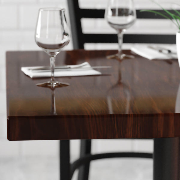 Walnut |#| 36inch Square High-Gloss Walnut Resin Table Top with 2inch Thick Drop-Lip