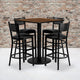 36inch Square Walnut Laminate Table Set with 4 Metal Barstools - Black Vinyl Seat