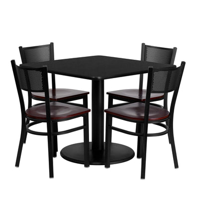 36'' Square Laminate Table Set with 4 Grid Back Metal Chairs