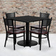 36inch Square Black Laminate Table Set with 4 Metal Chairs - Mahogany Wood Seat