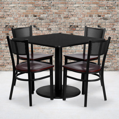 36'' Square Laminate Table Set with 4 Grid Back Metal Chairs - View 2