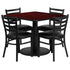 36'' Square Laminate Table Set with Round Base and 4 Ladder Back Metal Chairs