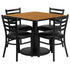 36'' Square Laminate Table Set with Round Base and 4 Ladder Back Metal Chairs