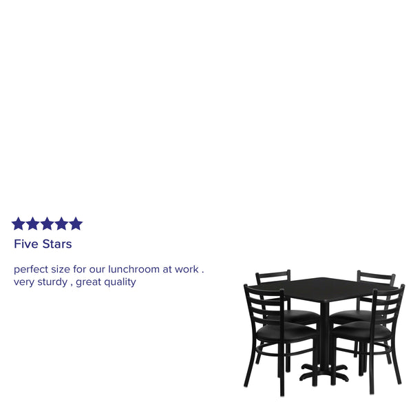 Mahogany Top/Black Vinyl Seat |#| 36inch Square Mahogany Laminate Table w/X-Base & 4 Metal Chairs - Black Vinyl Seat