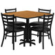 Natural Top/Black Vinyl Seat |#| 36inch Square Natural Laminate Table w/ X-Base & 4 Metal Chairs - Black Vinyl Seat