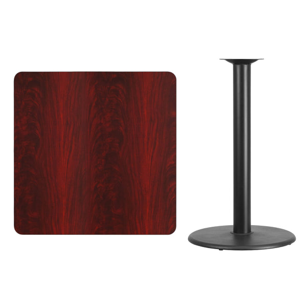 Black |#| 36inch Square Black Laminate Table Top with 24inch Round Bar Height Table Base