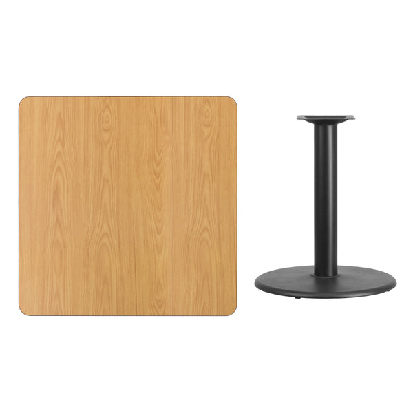 Mahogany |#| 36inch Square Mahogany Laminate Table Top with 24inch Round Table Height Base