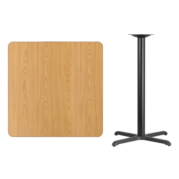 Mahogany |#| 36inch Square Mahogany Laminate Table Top with 30inch x 30inch Bar Height Table Base