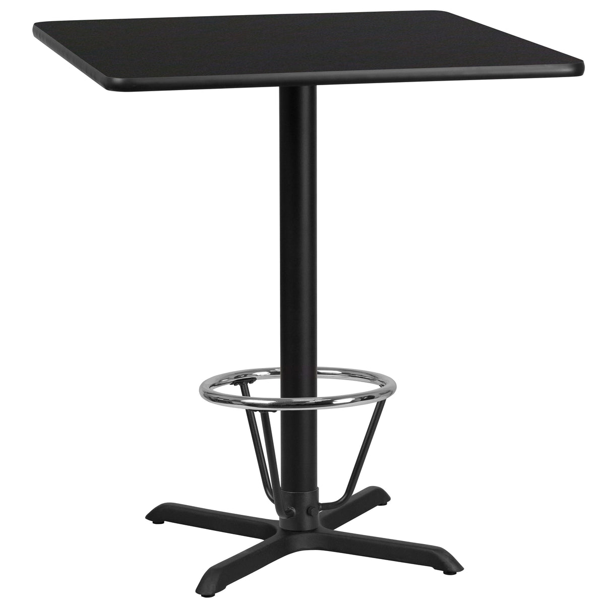 Black |#| 36inch Square Black Laminate Table Top with 30inch x 30inch Bar Height Table Base