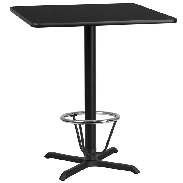 Black |#| 36inch Square Black Laminate Table Top with 30inch x 30inch Bar Height Table Base