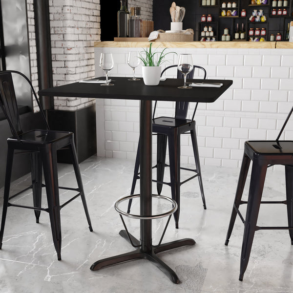 Black |#| 36inch Square Black Laminate Table Top with 30inch x 30inch Bar Height Table Base
