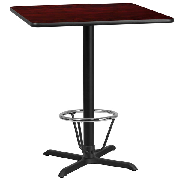 Mahogany |#| 36inch SQ Mahogany Laminate Table Top & 30inch x 30inch Bar Height Table Base w/Foot Ring