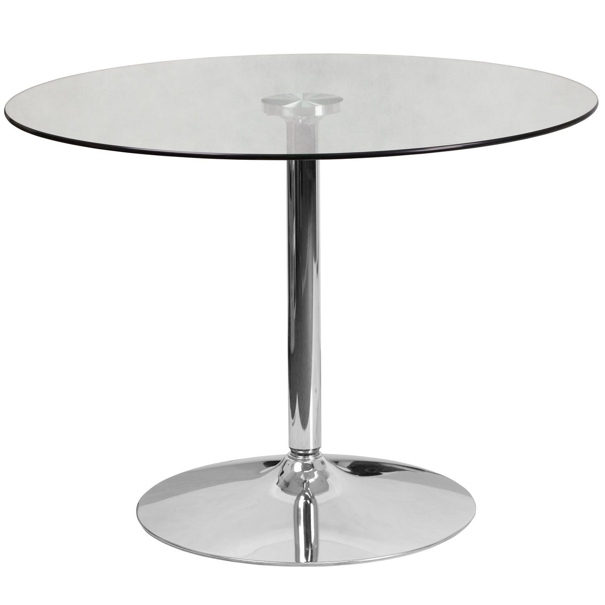 39.25inch Round Glass Table with 29inchH Chrome Base - Pedestal Table - Event Table