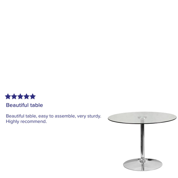 39.25inch Round Glass Table with 29inchH Chrome Base - Pedestal Table - Event Table