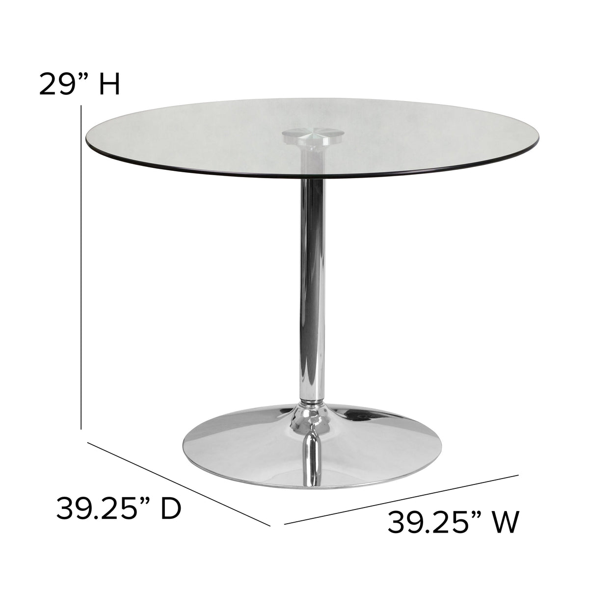 39.25inch Round Glass Table with 29inchH Chrome Base - Pedestal Table - Event Table