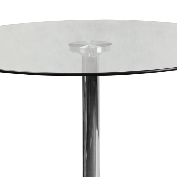 39.25inch Round Glass Table with 29inchH Chrome Base - Pedestal Table - Event Table