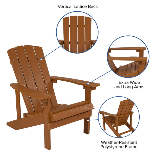 Teak |#| Star and Moon Fire Pit with Mesh Cover & 2 Teak Poly Resin Adirondack Chairs