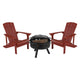 Red |#| Star and Moon Fire Pit with Mesh Cover & 2 Red Poly Resin Adirondack Chairs