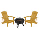 Yellow |#| Star and Moon Fire Pit with Mesh Cover & 2 Yellow Poly Resin Adirondack Chairs