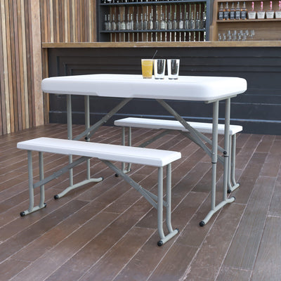 3 Piece Portable Plastic Folding Bench and Table Set - View 2