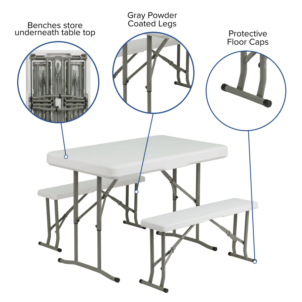 3 Piece Portable Plastic Folding Bench and Table Set