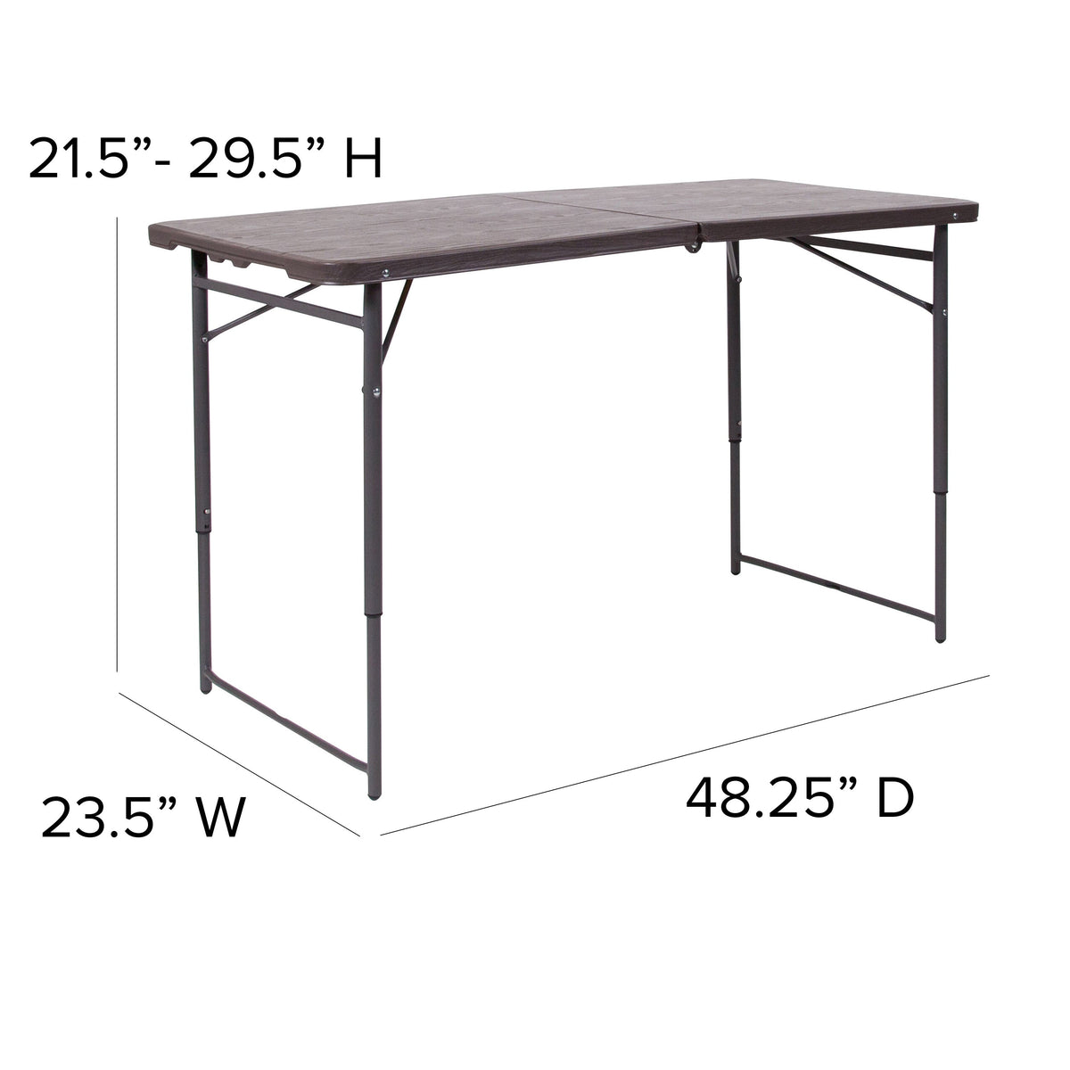 Brown |#| 4-Foot Height Adjustable Bi-Fold Brown Plastic Folding Table with Handle