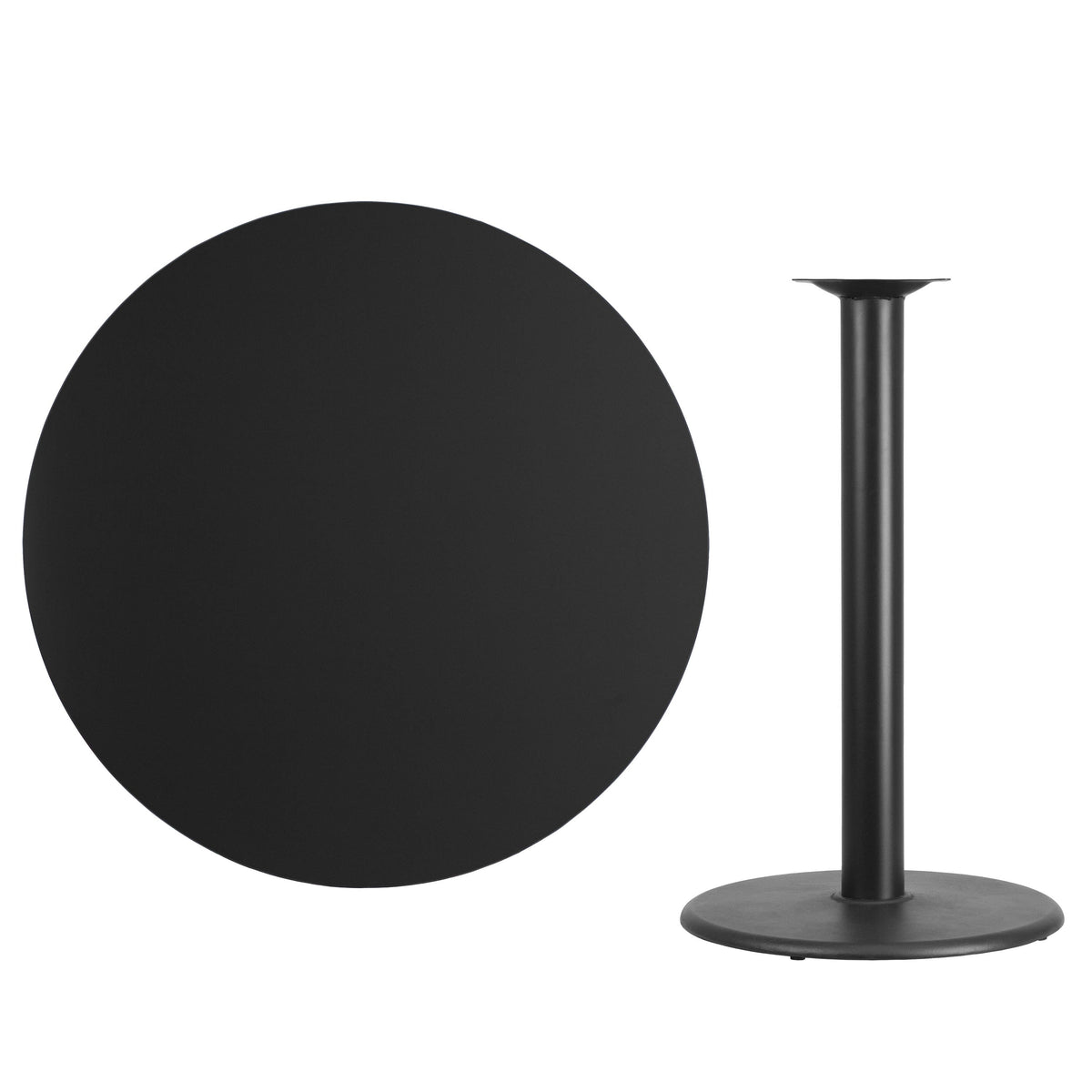 Black |#| 42inch Round Black Laminate Table Top with 24inch Round Bar Height Table Base