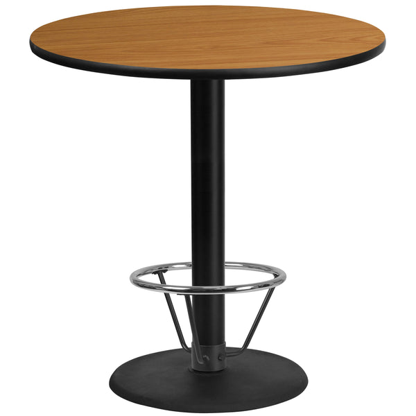 Natural |#| 42inch Round Natural Laminate Table Top & 24inch Round Bar Height Base with Foot Ring