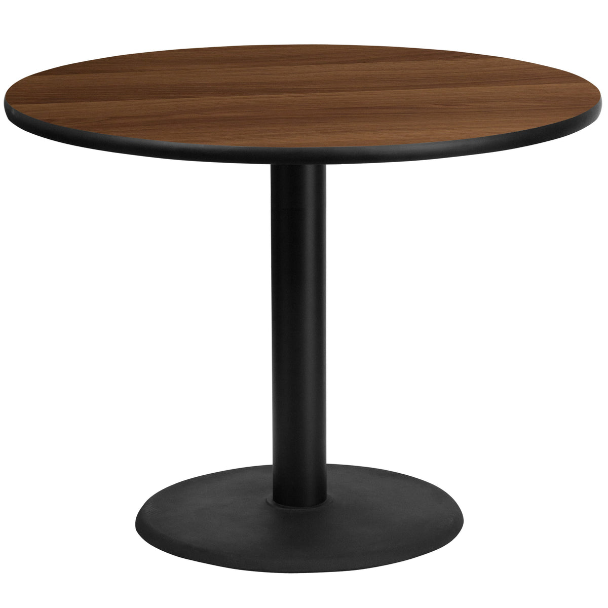 Walnut |#| 42inch Round Walnut Laminate Table Top with 24inch Round Table Height Base