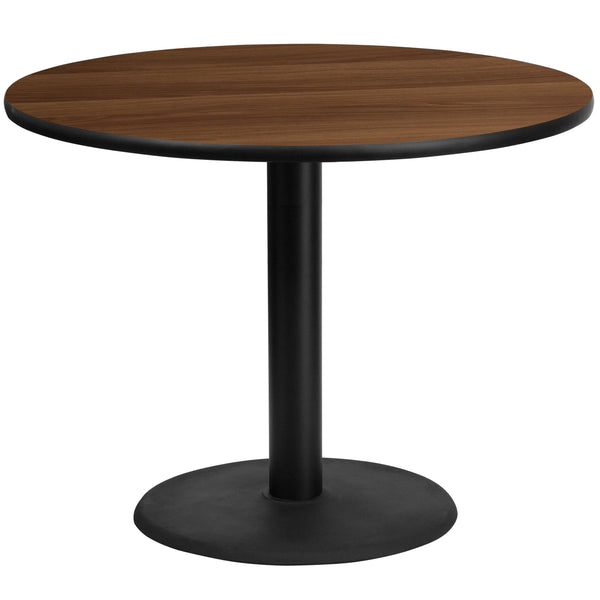 Walnut |#| 42inch Round Walnut Laminate Table Top with 24inch Round Table Height Base