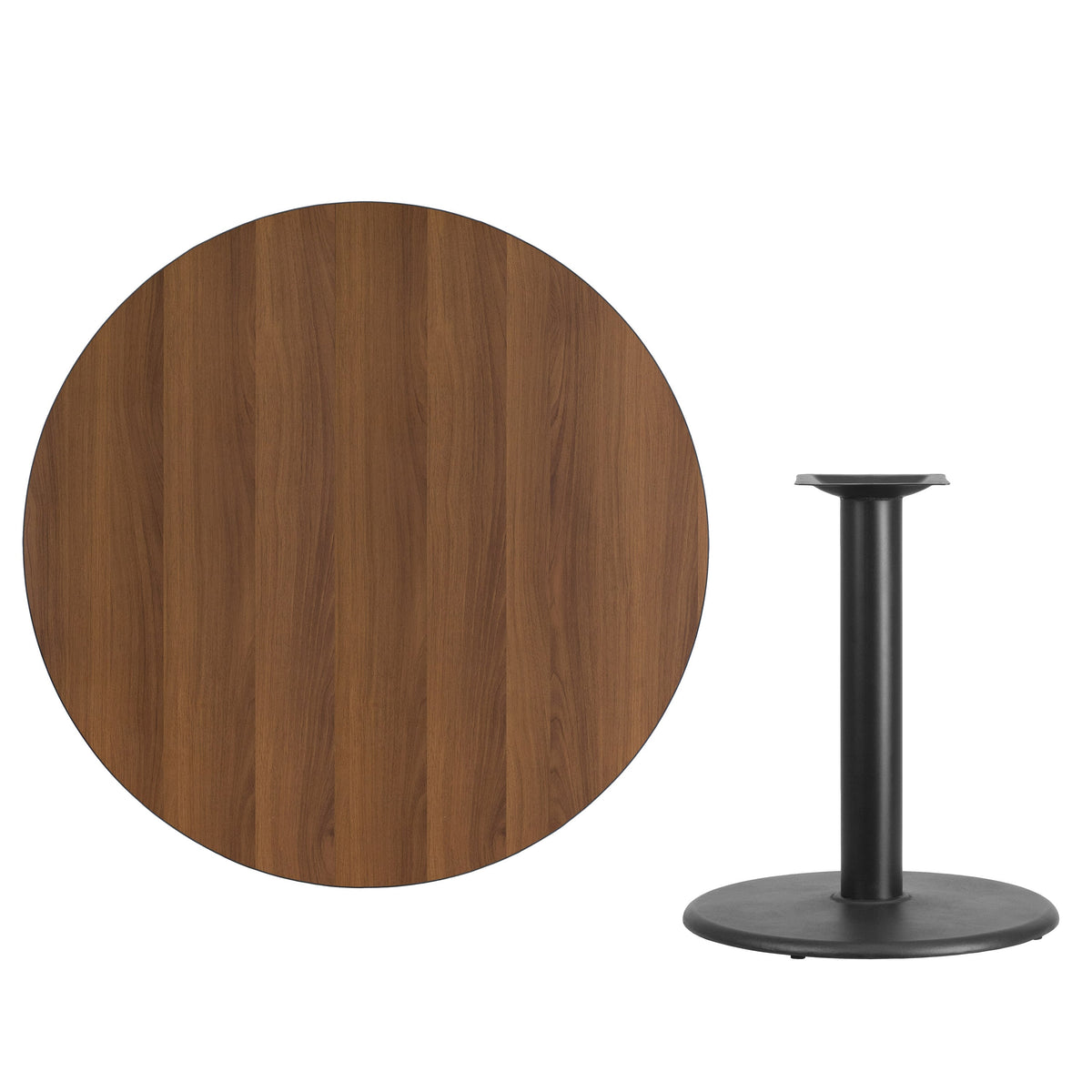 Walnut |#| 42inch Round Walnut Laminate Table Top with 24inch Round Table Height Base