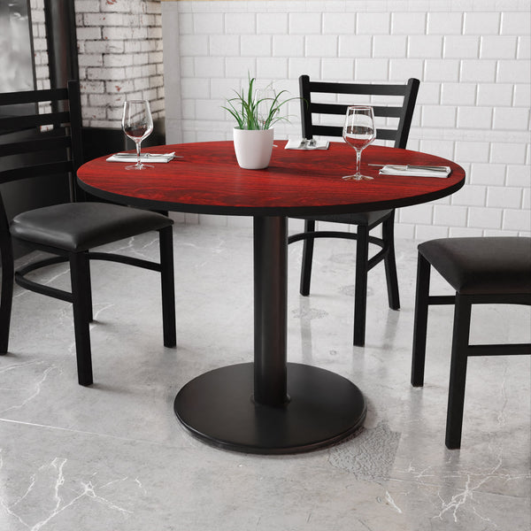 Mahogany |#| 42inch Round Mahogany Laminate Table Top with 24inch Round Table Height Base