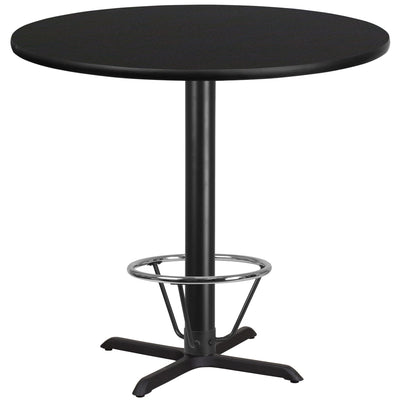 42'' Round Laminate Table Top with 33'' x 33'' Bar Height Table Base and Foot Ring