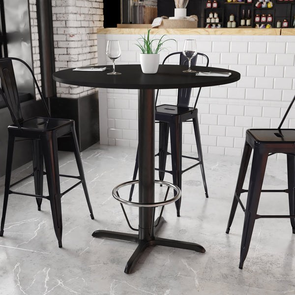 Black |#| 42inch Round Black Laminate Table Top & 33inchx 33inch Bar Height Base with Foot Ring