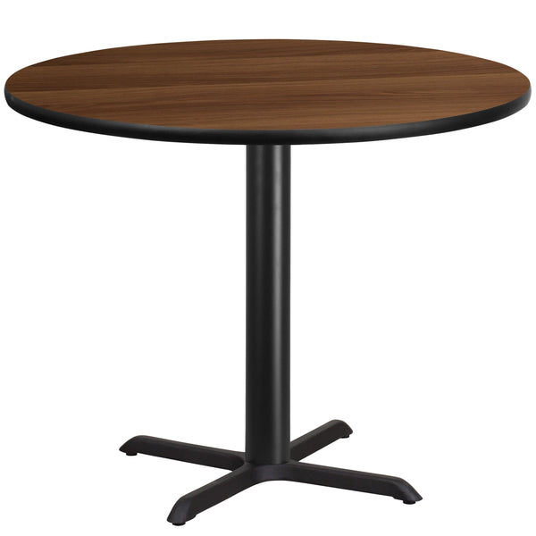 Walnut |#| 42inch Round Walnut Laminate Table Top with 33inch x 33inch Table Height Base